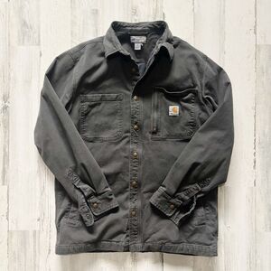 Vintage 90’s Carhartt Rugged Flex Relaxed Fit Canvas Fleece-Lined Snap-Front Shi